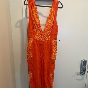 Free people orange linen jumpsuit